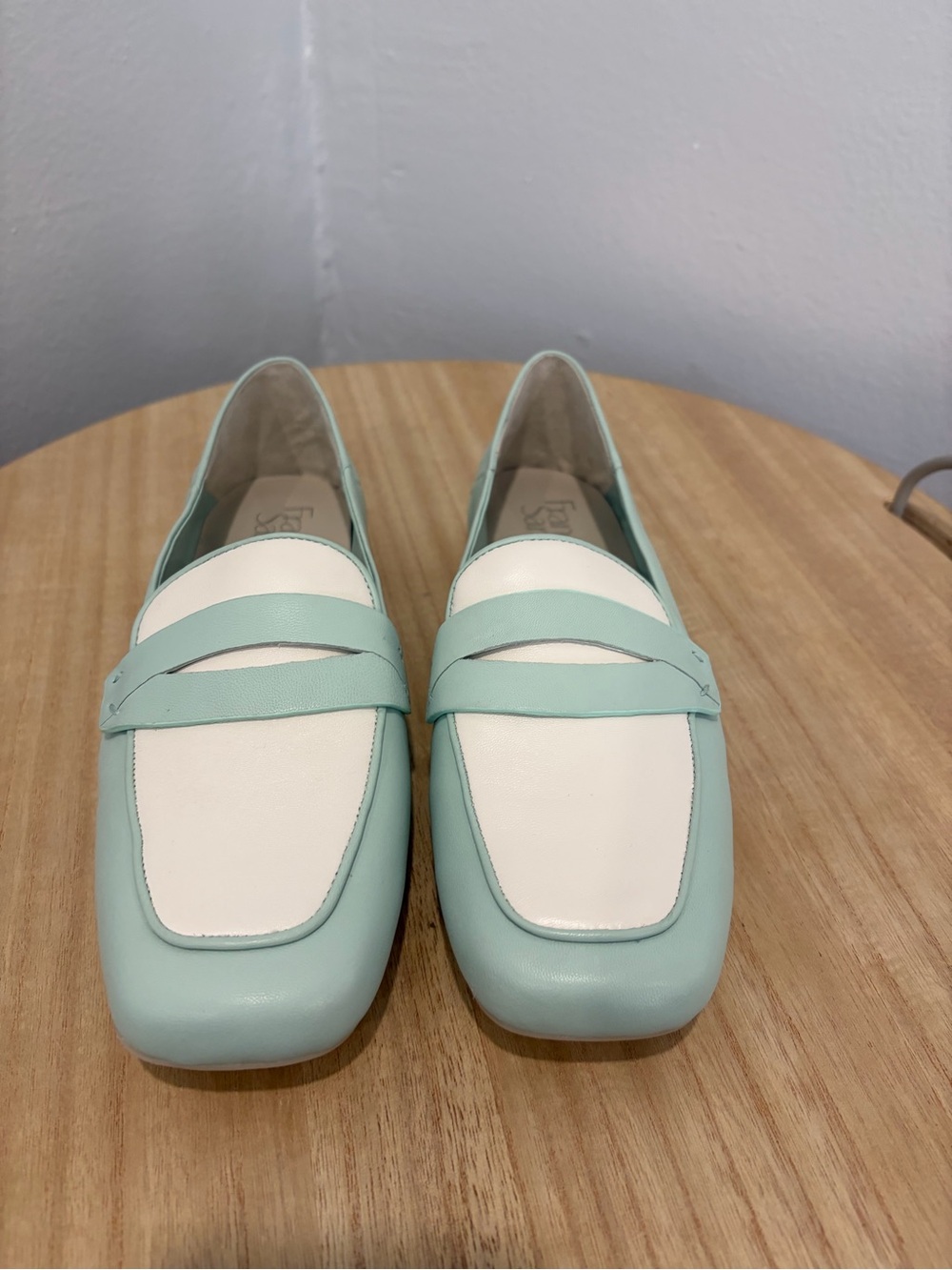 Franco Sarto Mint and White Leather Penny Loafers